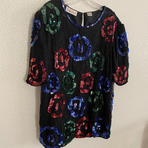 Vintage LAURENCE KAZAR Sequined Silk Top - Picture 4 of 16